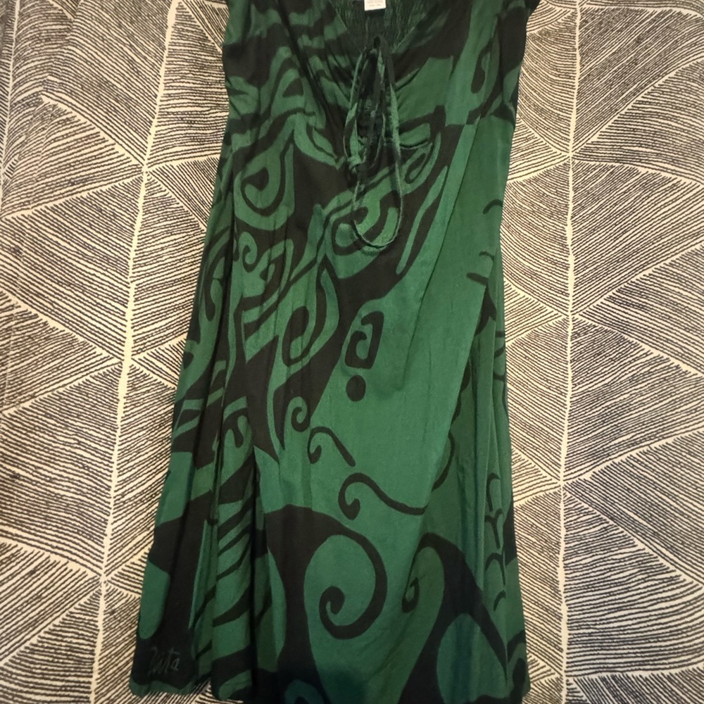 Green and Black Patterned Wahine Toa Dress